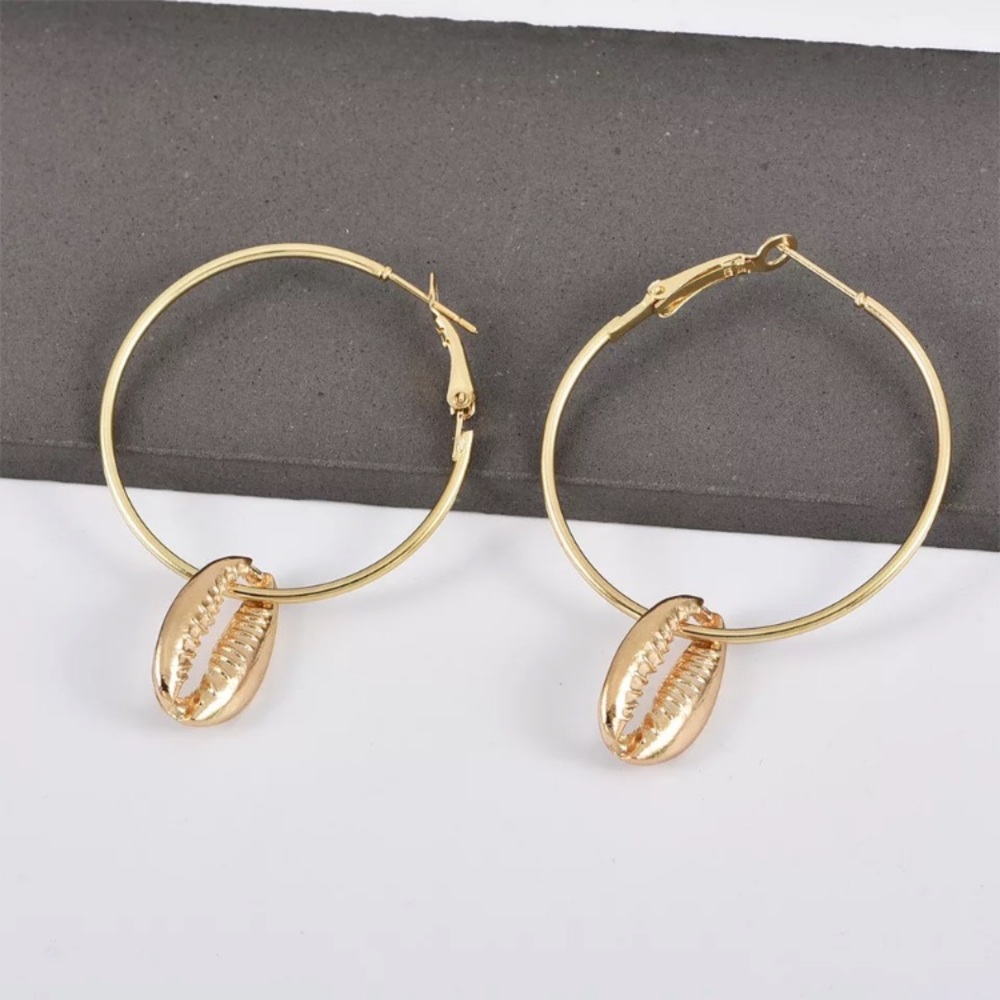 Bohemian “By the Seaside” Seashell Hoop Earrings - Picture 2 of 5